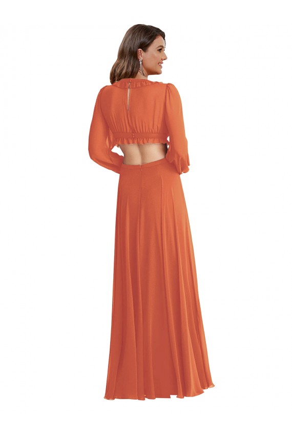 Affordable Soft Chiffon Firecracker A-Line V-Neck Long Maxi Evening Dress UK