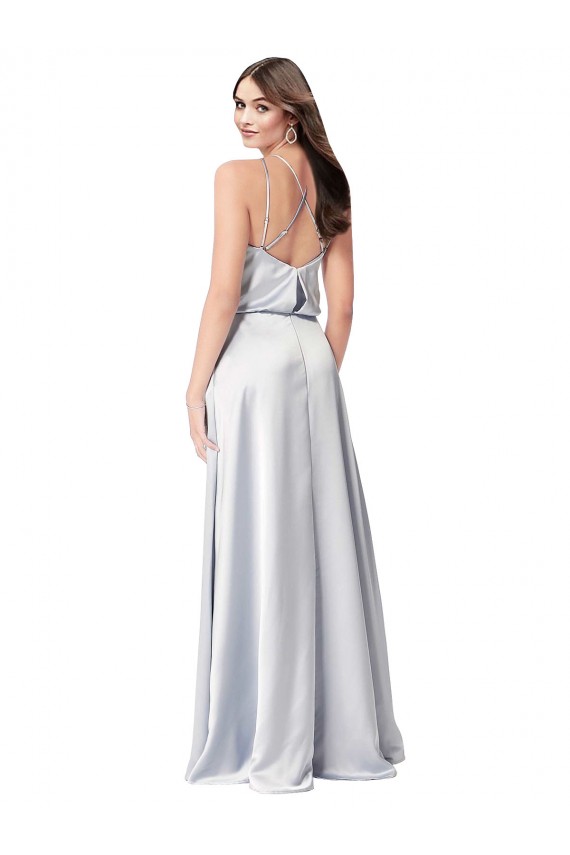 Affordable Silky Satin Fog A-Line Halter Neck Long Evening Dress UK