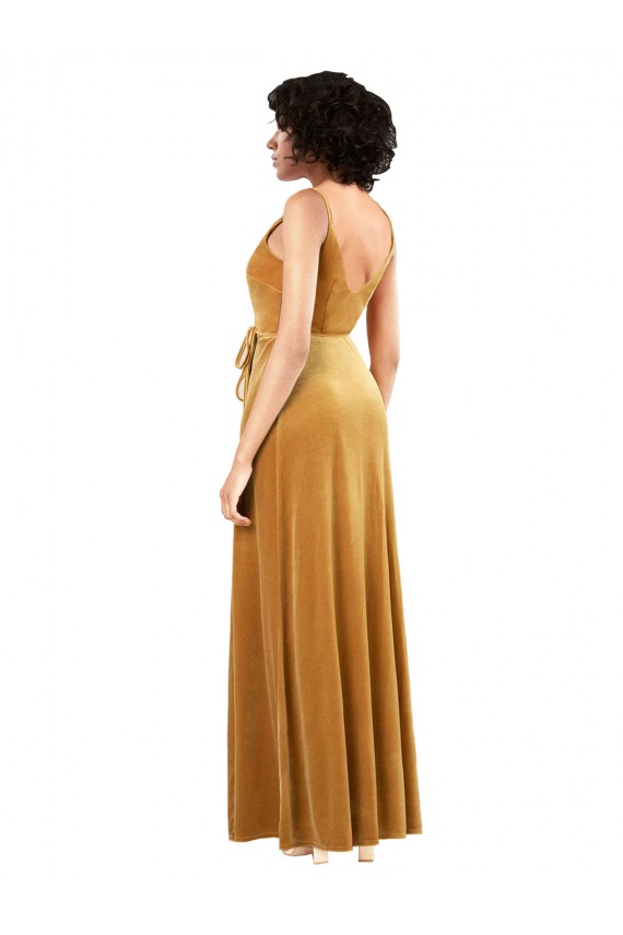 Affordable Stretch Velvet Gold Column V-Neck Long Evening Dress UK