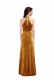 Affordable Stretch Velvet Gold Trumpet Halter Neck Long Maxi Evening Dress UK