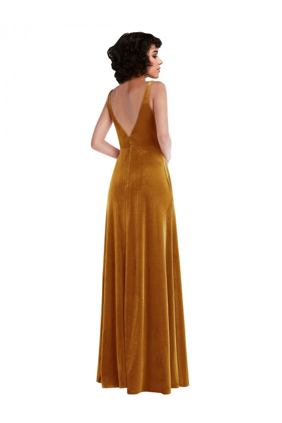 Affordable Stretch Velvet Gold Trumpet V-Neck Long Maxi Evening Dress UK