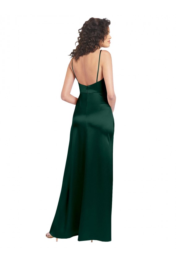 Affordable Stretch Satin Hunter A-Line Scoop Neck Long Sleeveless Evening Dress UK