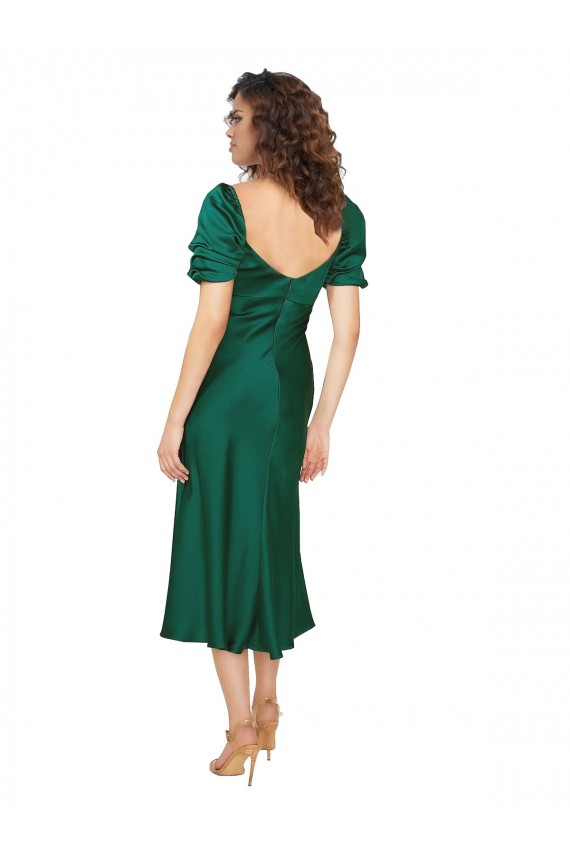 Affordable Silky Satin Hunter A-Line Sweetheart Midi Length Evening Dress UK