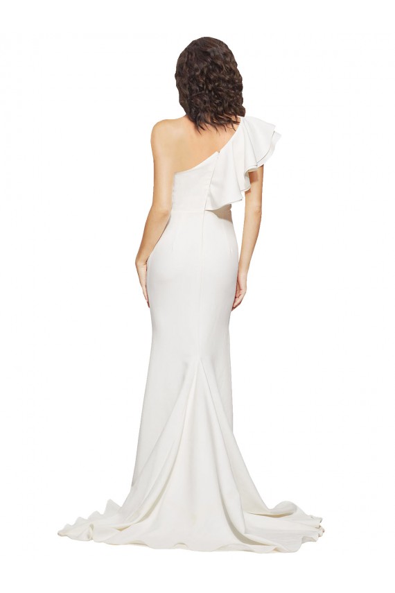 Affordable Stretch Crepe Ivory Sheath One Shoulder Sweep Train Semi Formal Evening Dress UK