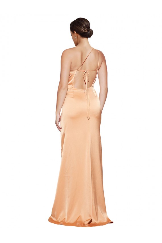 Affordable Stretch Satin Light Copper Sheath One Shoulder Long Evening Dress UK