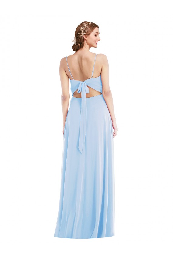 Affordable Soft Chiffon Light Sky Blue A-Line Spaghetti Straps Long Maxi Evening Dresses UK