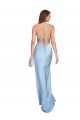 Affordable Silky Satin Light Sky Blue Sheath Cowl Neck Long Evening Dress UK