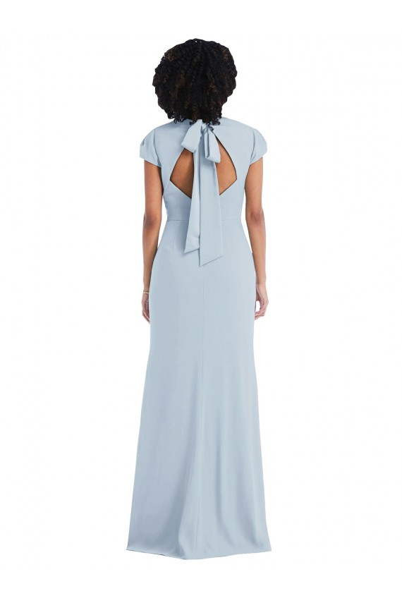 Affordable Stretch Crepe Light Sky Blue Trumpet Jewel Neck Long Semi Formal Evening Dress UK