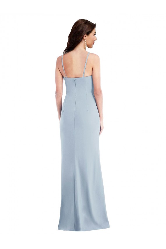 Affordable Stretch Crepe Light Sky Blue Trumpet Spaghetti Straps Long Maxi Evening Dresses UK