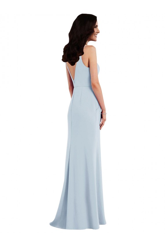 Affordable Stretch Crepe Light Sky Blue Trumpet Spaghetti Straps Long Maxi Evening Dress UK