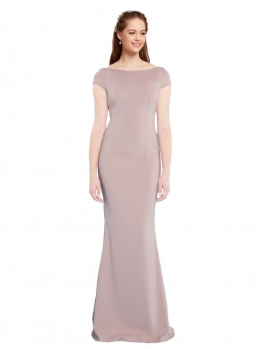 Affordable Stretch Crepe Dusty Pink Mermaid Boat Neck Long Evening Dress UK