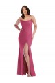 Affordable Silky Satin Fuchsia Mermaid Spaghetti Straps Long Plus Size Evening Dress UK