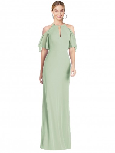 Affordable Soft Chiffon Sage Mermaid Halter Neck Long Maxi Evening Dress UK