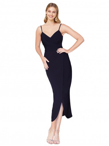 Affordable Stretch Crepe Dark Navy Mermaid Spaghetti Straps Knee Length Evening Dress UK