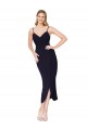 Affordable Stretch Crepe Dark Navy Mermaid Spaghetti Straps Knee Length Evening Dress UK