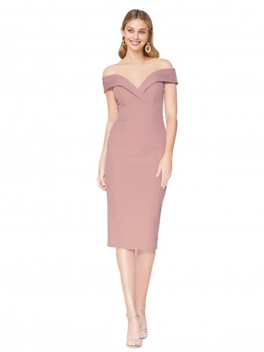 Affordable Stretch Crepe Dusty Pink Mermaid Off the Shoulder Knee Length Evening Dress UK