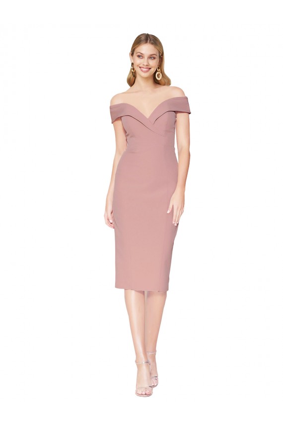 Affordable Stretch Crepe Dusty Pink Mermaid Off the Shoulder Knee Length Evening Dress UK