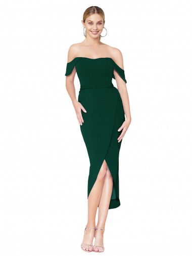 Affordable Stretch Crepe Midnight Green Mermaid Off the Shoulder Knee Length Wedding Party Dress UK