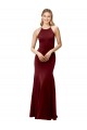 Affordable Stretch Crepe Burgundy Gold Mermaid Halter Neck Long Wedding Party Dress UK