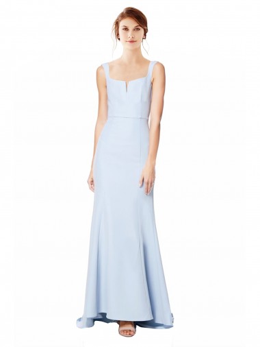 Affordable Stretch Crepe Light Sky Blue Mermaid Spaghetti Straps Long Bridal Party Dress UK