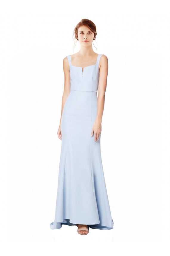 Affordable Stretch Crepe Light Sky Blue Mermaid Spaghetti Straps Long Bridal Party Dress UK