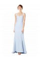 Affordable Stretch Crepe Light Sky Blue Mermaid Spaghetti Straps Long Bridal Party Dress UK