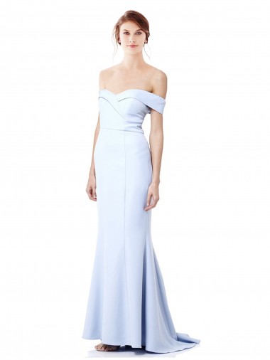 Affordable Stretch Crepe Light Sky Blue Mermaid Off the Shoulder Long Evening Dress UK