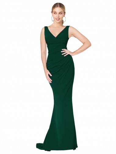 Affordable Stretch Crepe Midnight Green Mermaid V-Neck Long Evening Dress UK