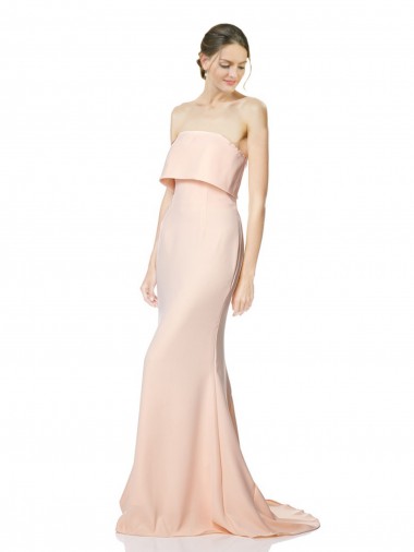 Affordable Stretch Crepe Nude Mermaid Strapless Long Maxi Evening Dress UK