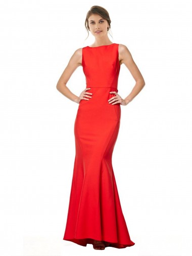 Affordable Stretch Crepe Red Mermaid Halter Neck Long Wedding Party Dress UK