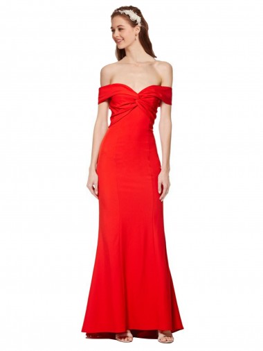 Affordable Stretch Crepe Red Mermaid Off the Shoulder Long Wedding Guest Dress UK