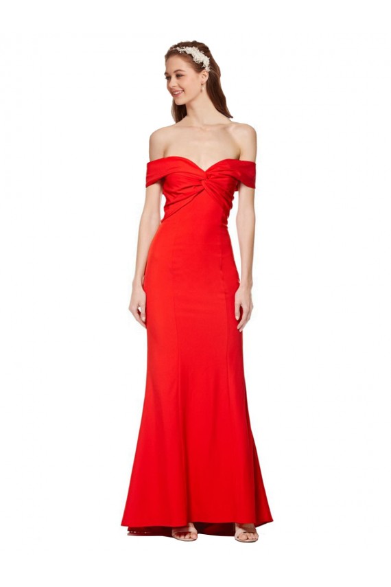 Affordable Stretch Crepe Red Mermaid Off the Shoulder Long Wedding Guest Dress UK