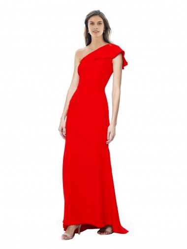 Affordable Stretch Crepe Red Mermaid One Shoulder Long Evening Dress UK