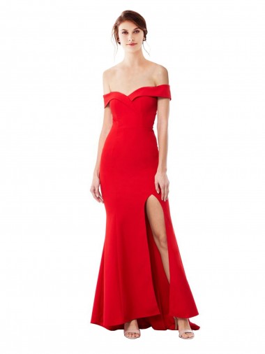 Affordable Stretch Crepe Red Mermaid Off the Shoulder Long Maxi Wedding Party Dress UK