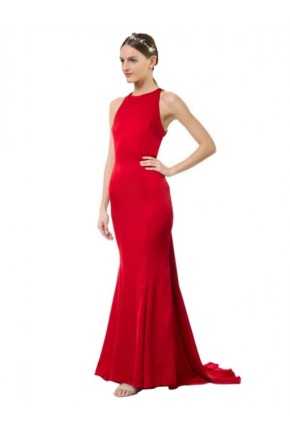 Affordable Stretch Crepe Red Mermaid Halter Neck Long Maxi Evening Dress UK