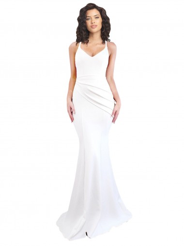 Affordable Stretch Crepe White Mermaid Spaghetti Straps Long Sexy Evening Dress UK