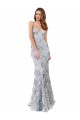 Affordable Stretch Crepe & Sequin Tulle Silver Mermaid V-Neck Long Evening Dress UK