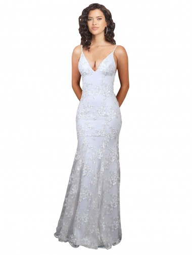 Affordable Stretch Crepe & Sequin Tulle White Mermaid V-Neck Long Evening Dress UK