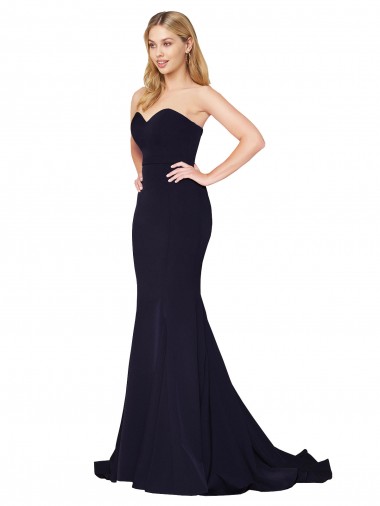 Affordable Stretch Crepe Dark Navy Mermaid Sweetheart Sweep Train Bridal Party Dress UK