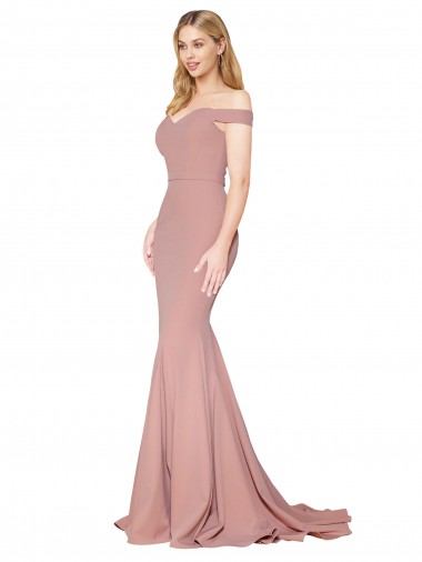 Affordable Stretch Crepe Dusty Pink Mermaid Off the Shoulder Sweep Train Evening Dress UK