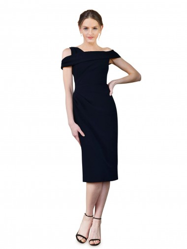 Affordable Stretch Crepe Dark Navy Mermaid Off the Shoulder Cocktail Length Evening Dress UK