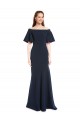 Affordable Stretch Crepe Dark Navy Mermaid Off the Shoulder Long Short Sleeves Evening Dress UK