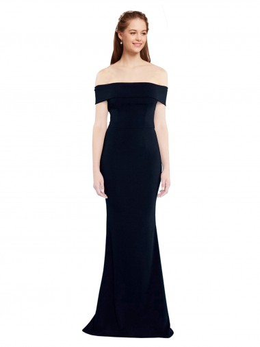 Affordable Stretch Crepe Dark Navy Mermaid Off the Shoulder Long Sleeveless Evening Dress UK