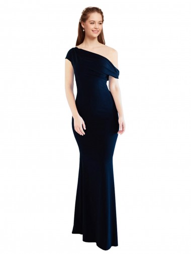 Affordable Stretch Crepe Dark Navy Mermaid One Shoulder Long Evening Dress UK