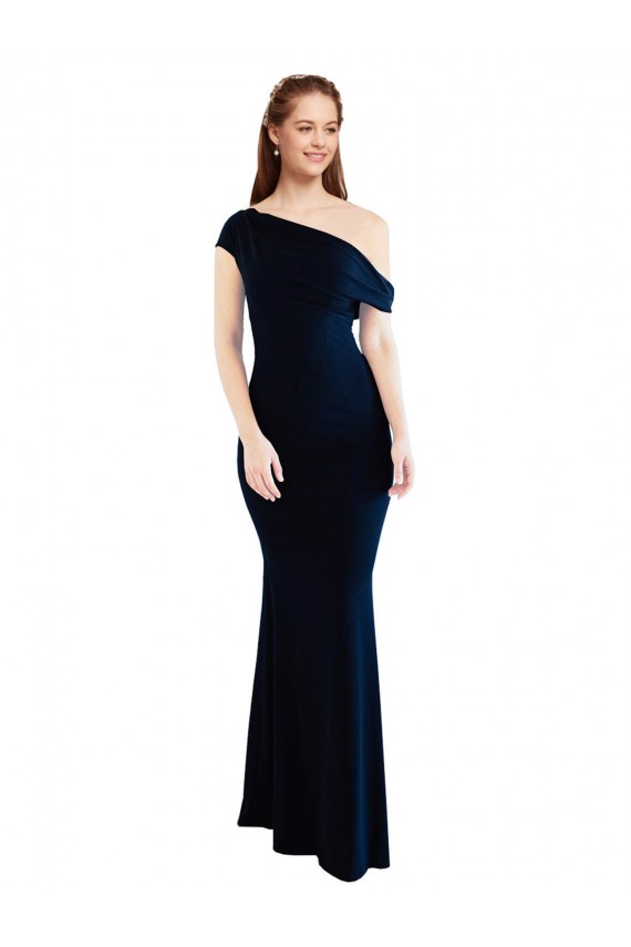 Affordable Stretch Crepe Dark Navy Mermaid One Shoulder Long Evening Dress UK