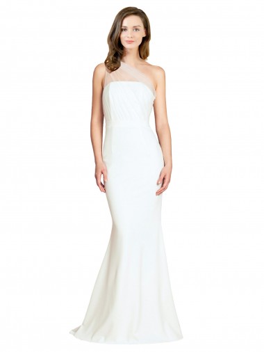 Affordable Stretch Crepe & Tulle Ivory Mermaid One Shoulder Sweep Train Evening Dress UK