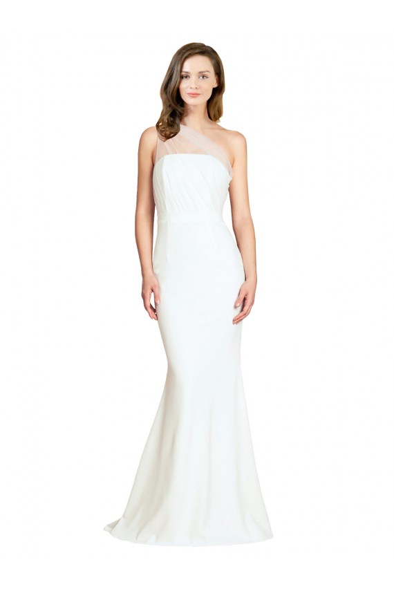 Affordable Stretch Crepe & Tulle Ivory Mermaid One Shoulder Sweep Train Evening Dress UK