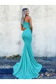 Affordable Velvet Sequin Mermaid One Shoulder Sweep Train Evening Dress UK