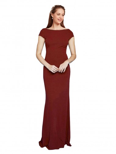 Affordable Stretch Crepe Burgundy Mermaid Round Neck Long Evening Dress UK