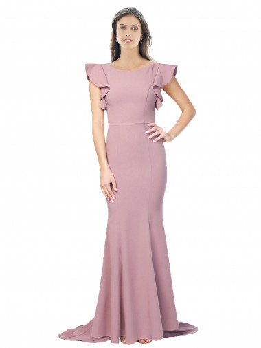 Affordable Stretch Crepe Dusty Pink Mermaid Round Neck Sweep Train Evening Dress UK